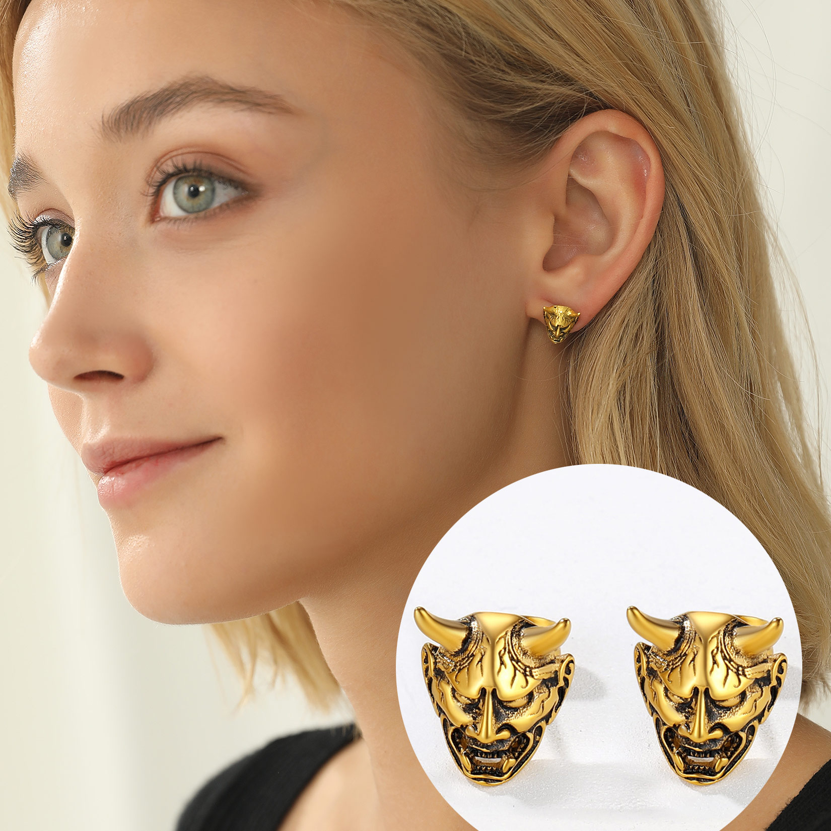 Hannya Mask Stud Earrings for Women