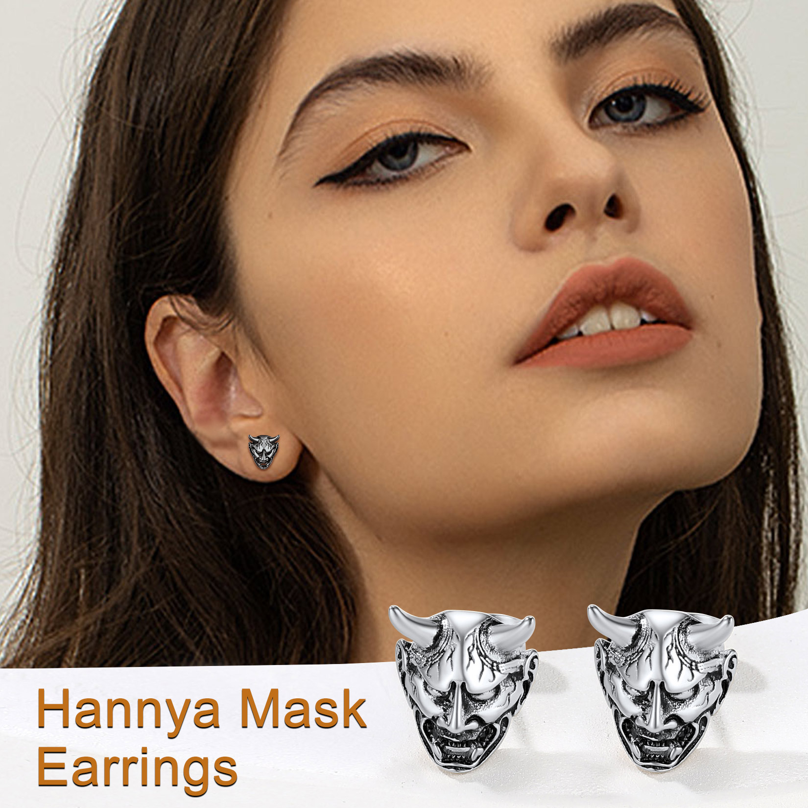 Hannya Mask Stud Earrings for Women