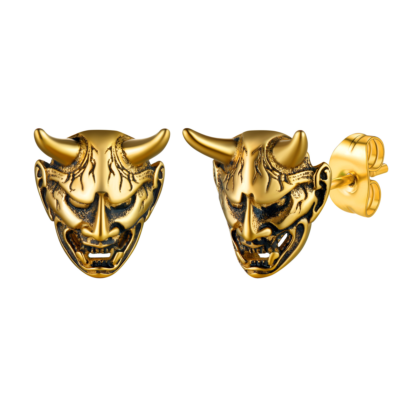 Hannya Mask Stud Earrings in 18K Gold Plated