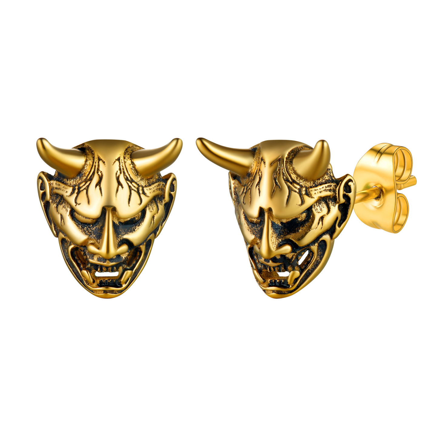 Hannya Mask Stud Earrings in 18K Gold Plated