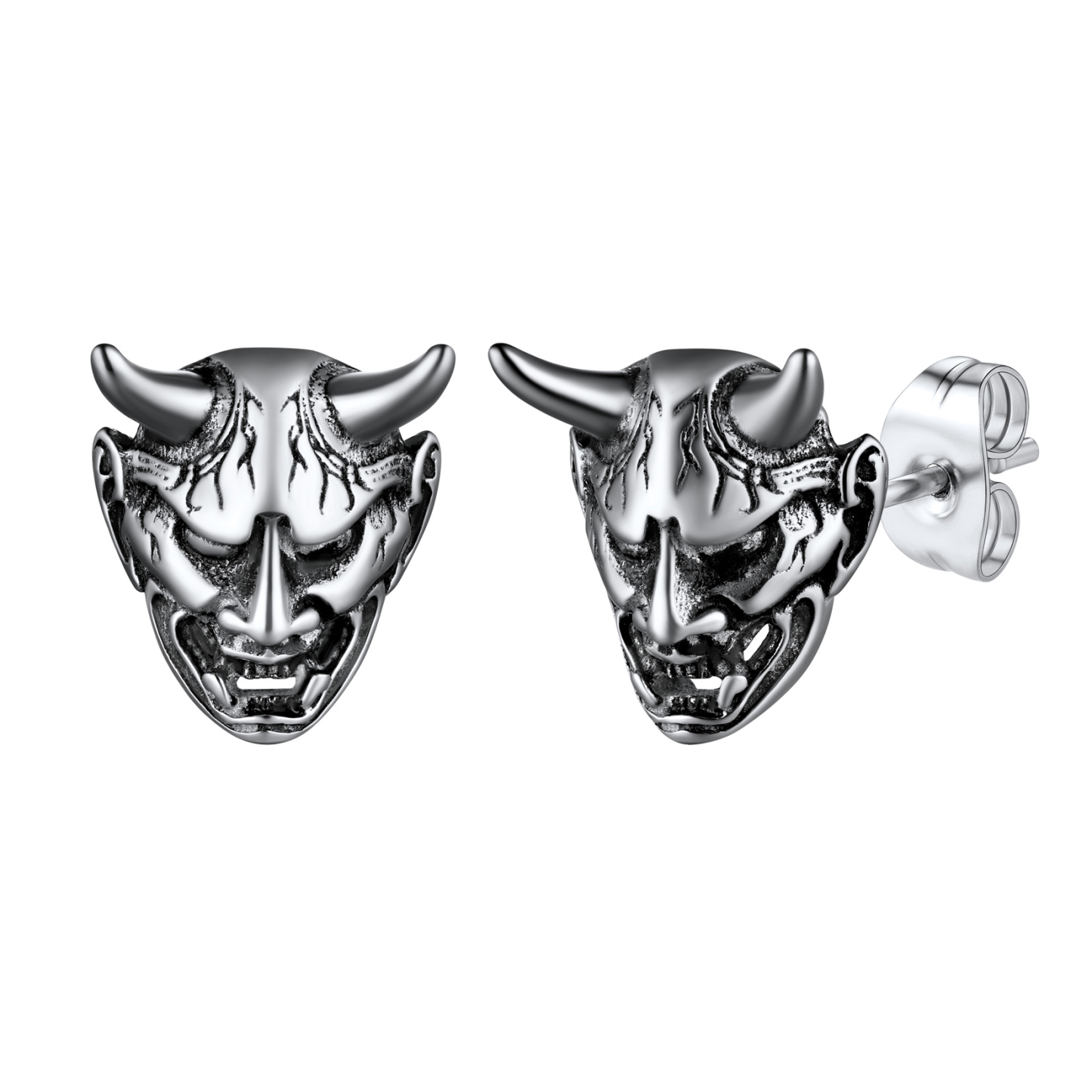 Hannya Mask Stud Earrings in Stainless Steel
