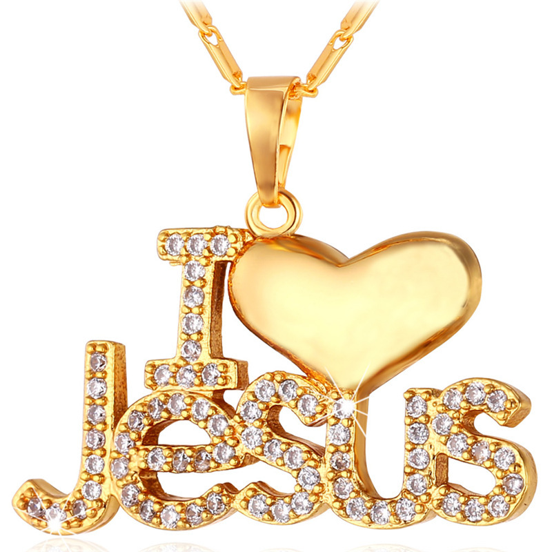 Heart Jesus Pendant Necklace with CZ in 18K Gold Plated
