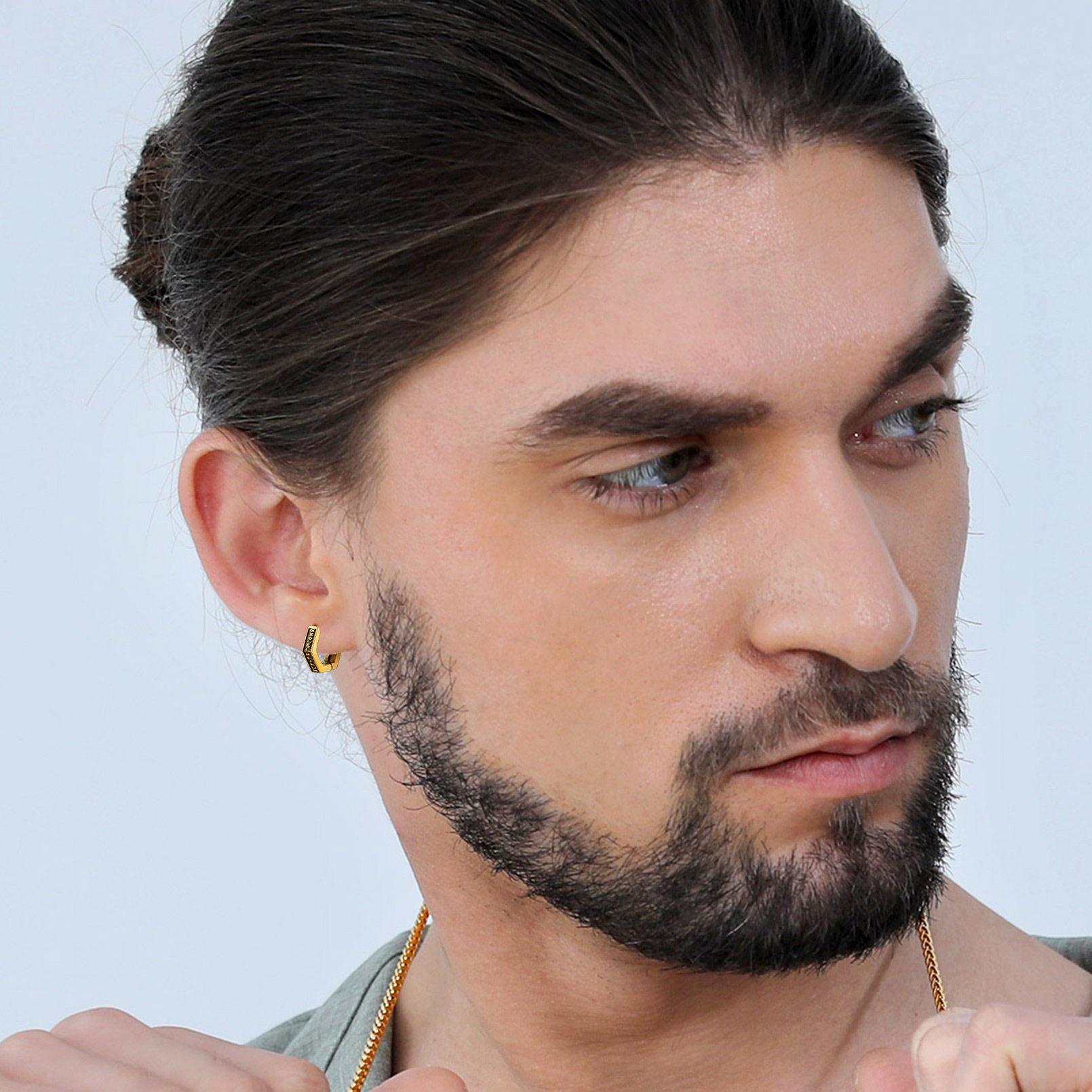 Hexagon Viking Rune Huggie Hoop Earrings for Men