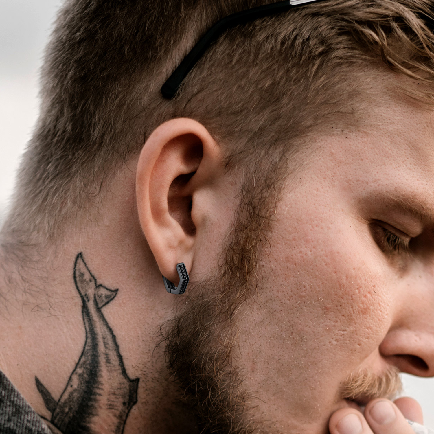 Hexagon Viking Rune Huggie Hoop Earrings for Men