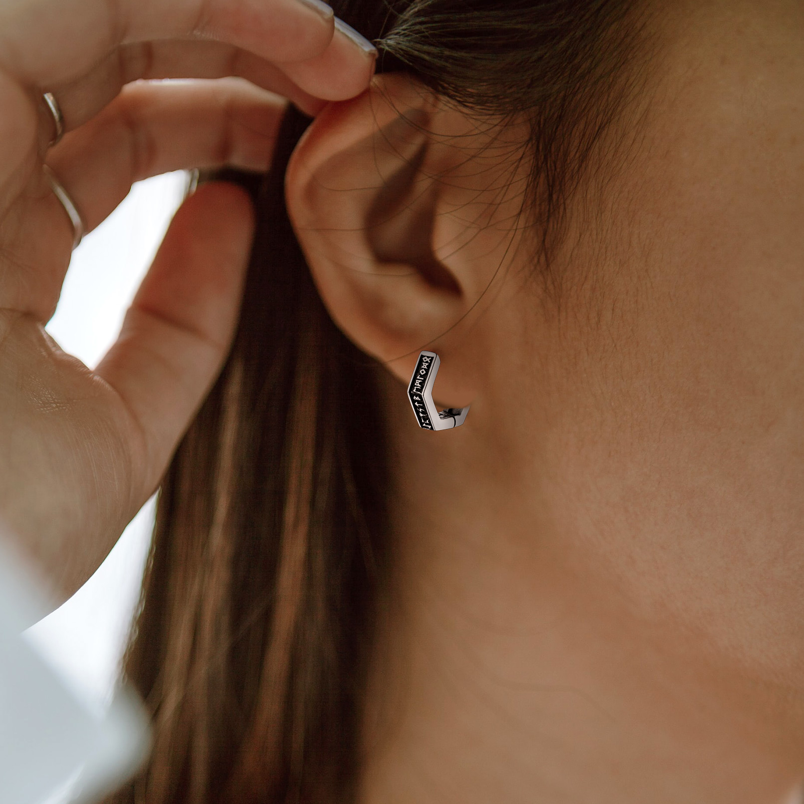 Hexagon Viking Rune Huggie Hoop Earrings for Women