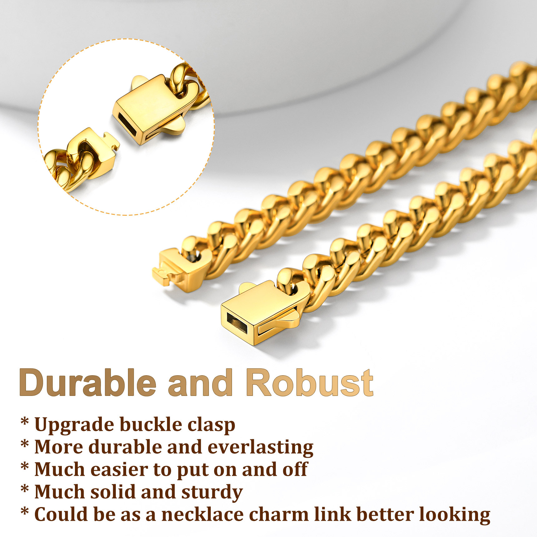 How to use the buckle clasp for Thick Cuban Chain Necklace