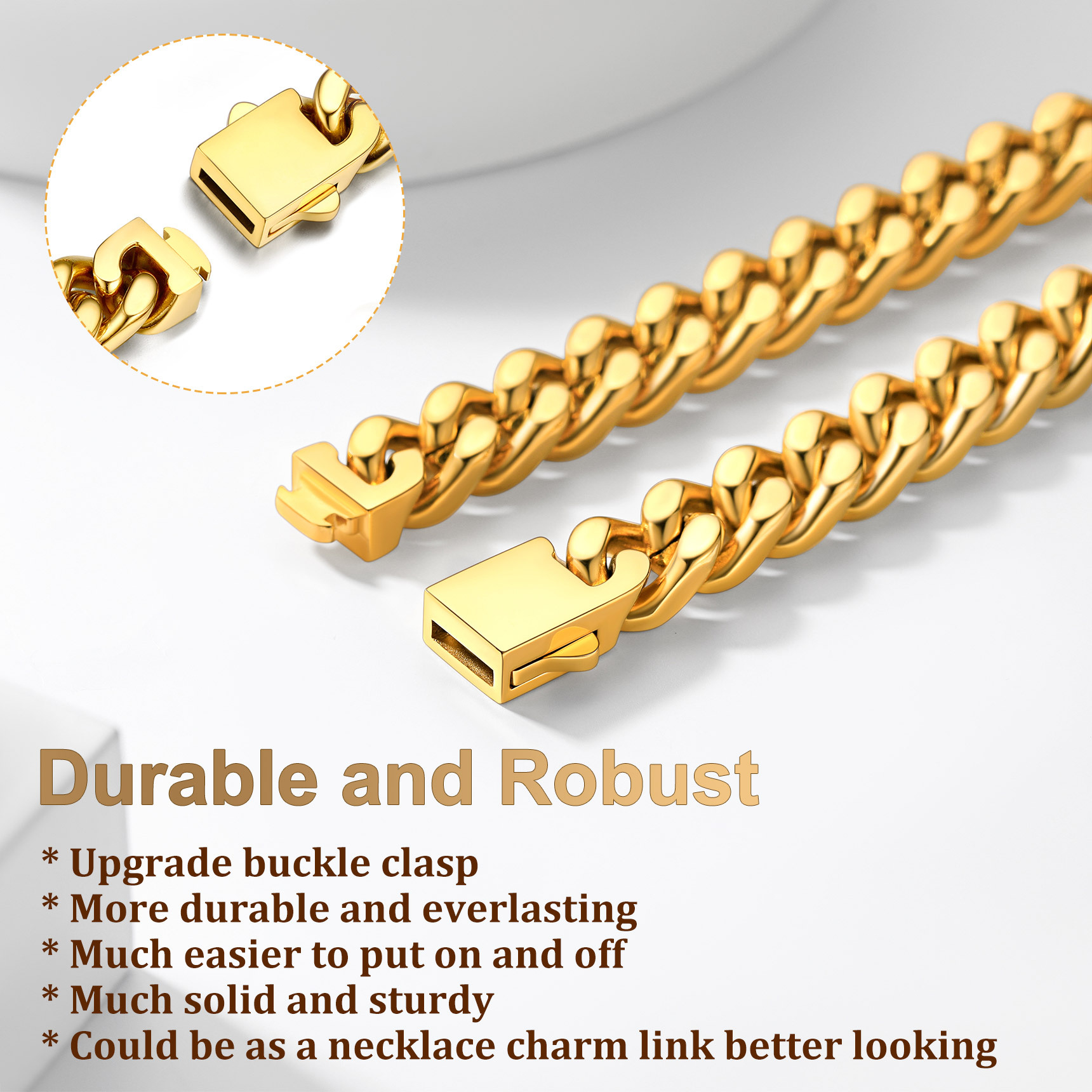 How to use the buckle clasp for Thick Cuban Chain Necklace