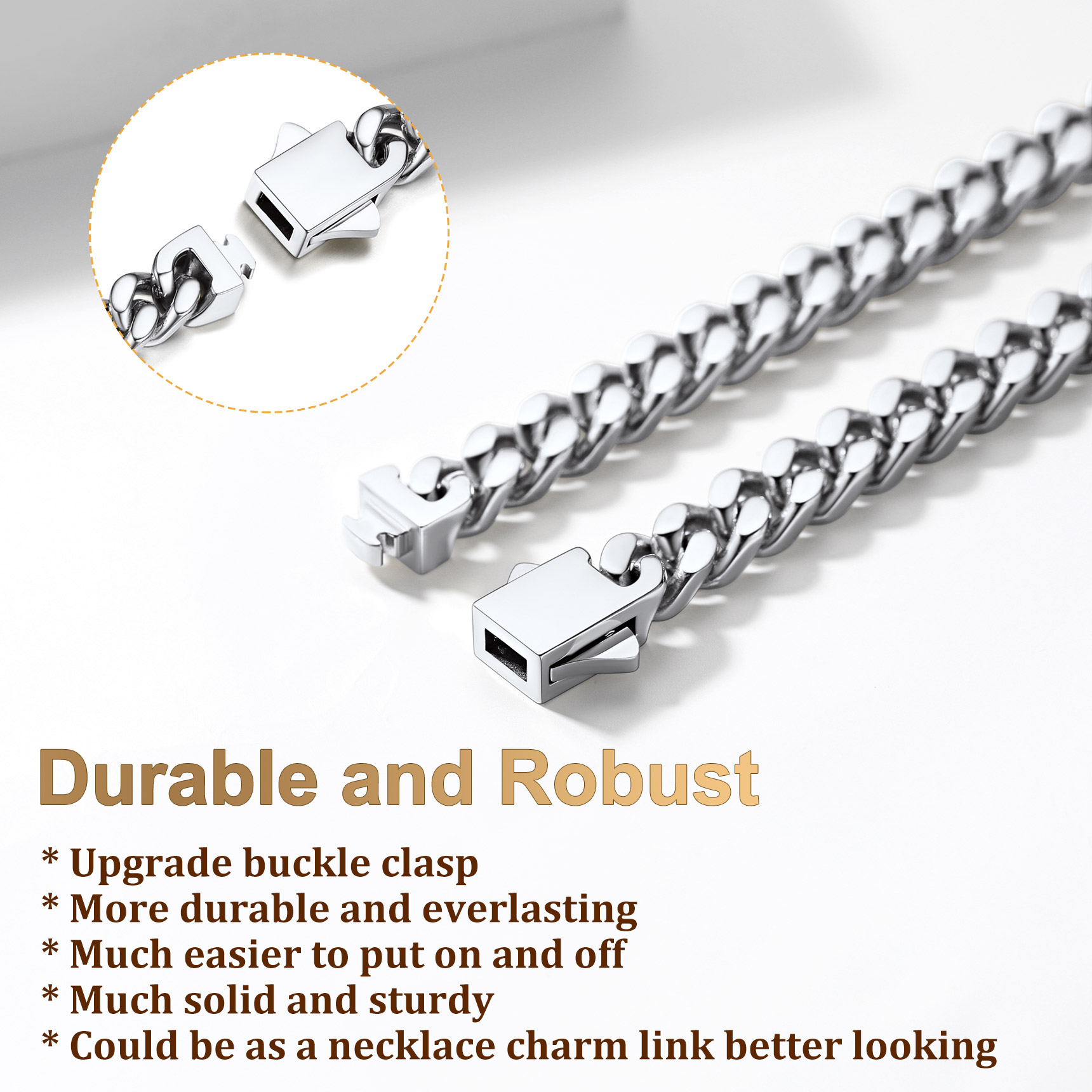 How to use the buckle clasp for Thick Cuban Chain Necklace