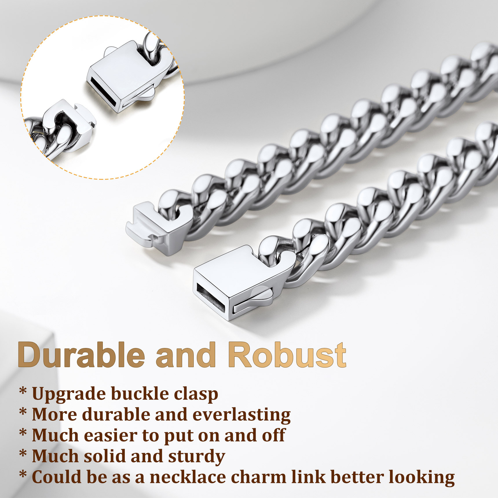 How to use the buckle clasp for Thick Cuban Chain Necklace