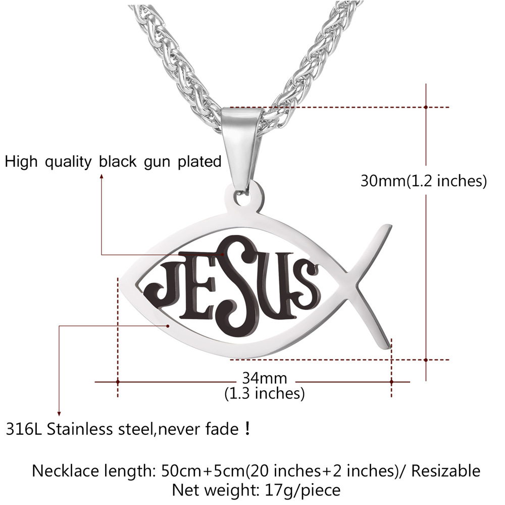 Ichthys Jesus Pendant Necklace Details-Necklace Length, Weight