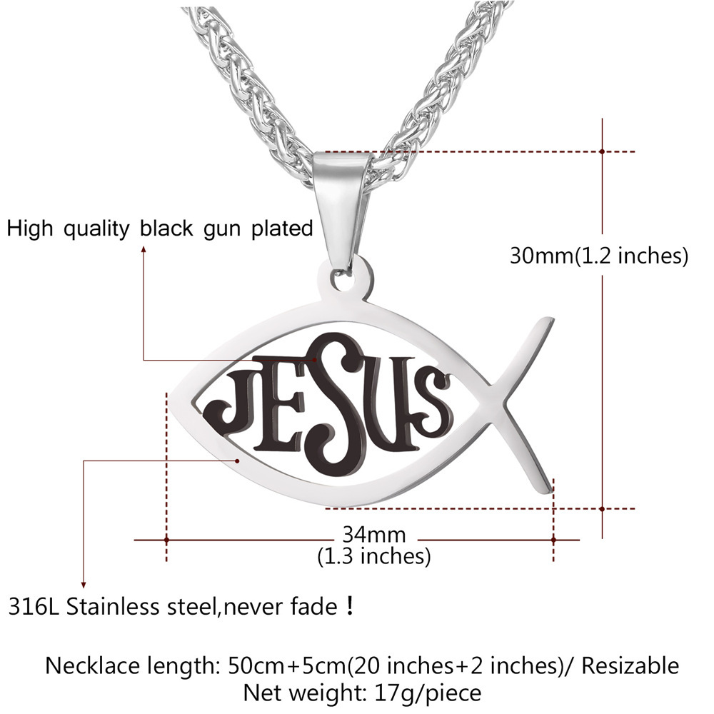 Ichthys Jesus Pendant Necklace Details-Necklace Length, Weight