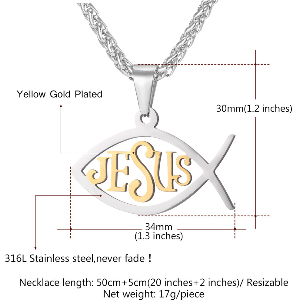 Ichthys Jesus Pendant Necklace Details-Necklace Length, Weight