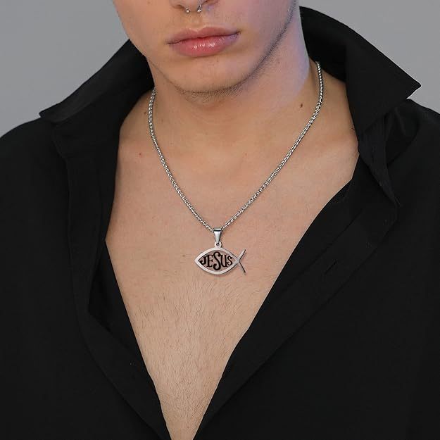 Ichthys Jesus Pendant Necklace for Men