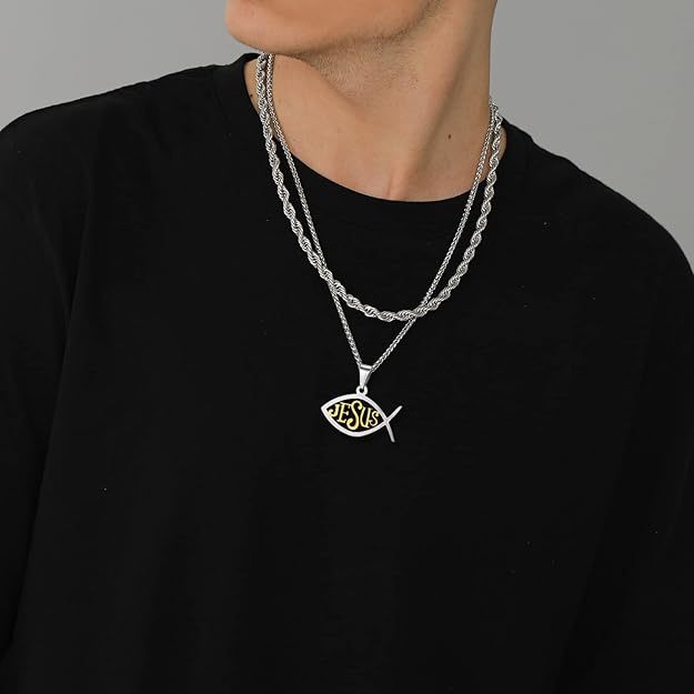 Ichthys Jesus Pendant Necklace for Men