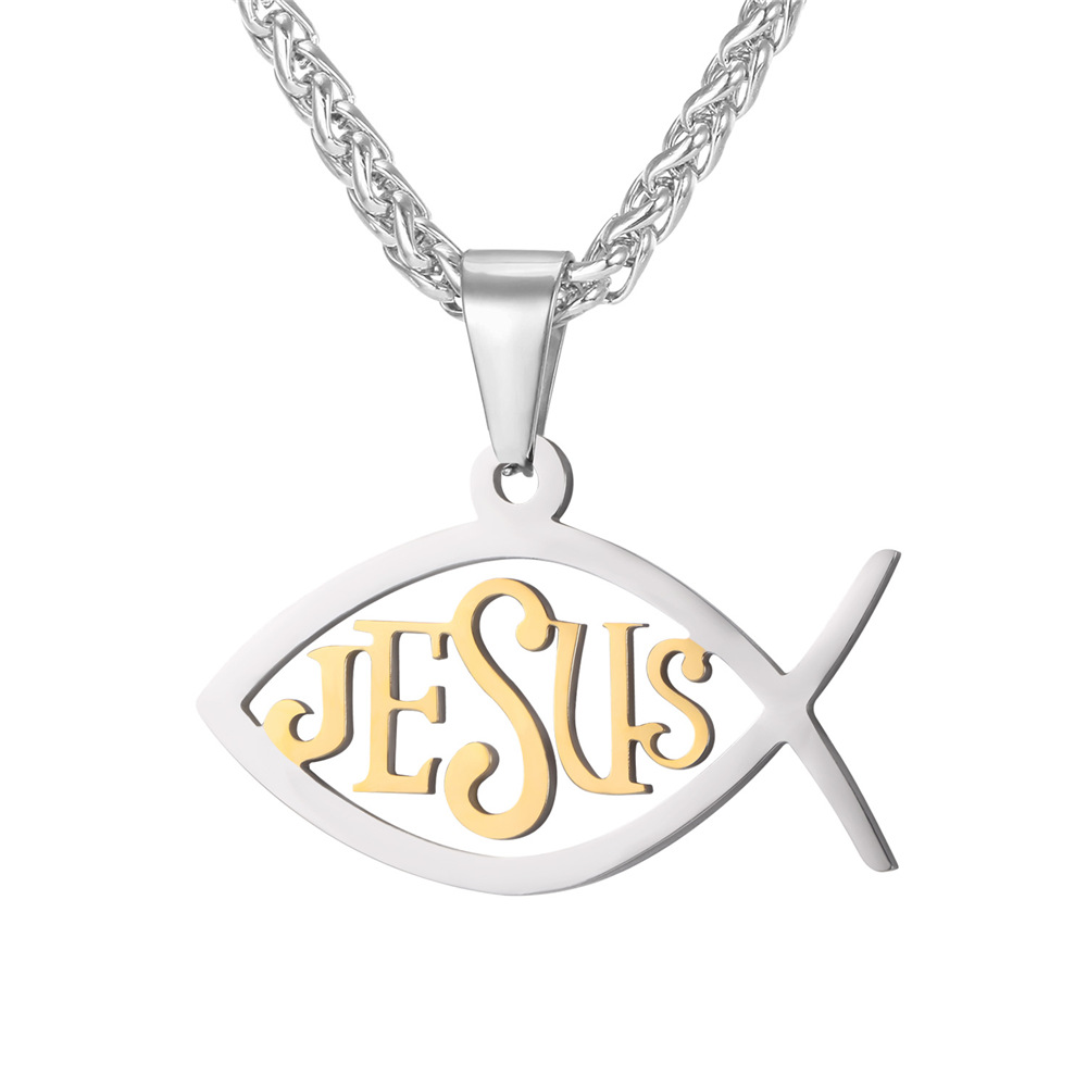Ichthys Jesus Pendant Necklace in 18K Gold Plated