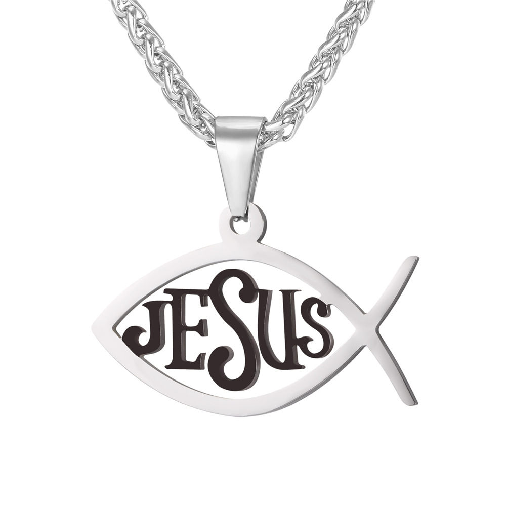 Ichthys Jesus Pendant Necklace in Black Plated