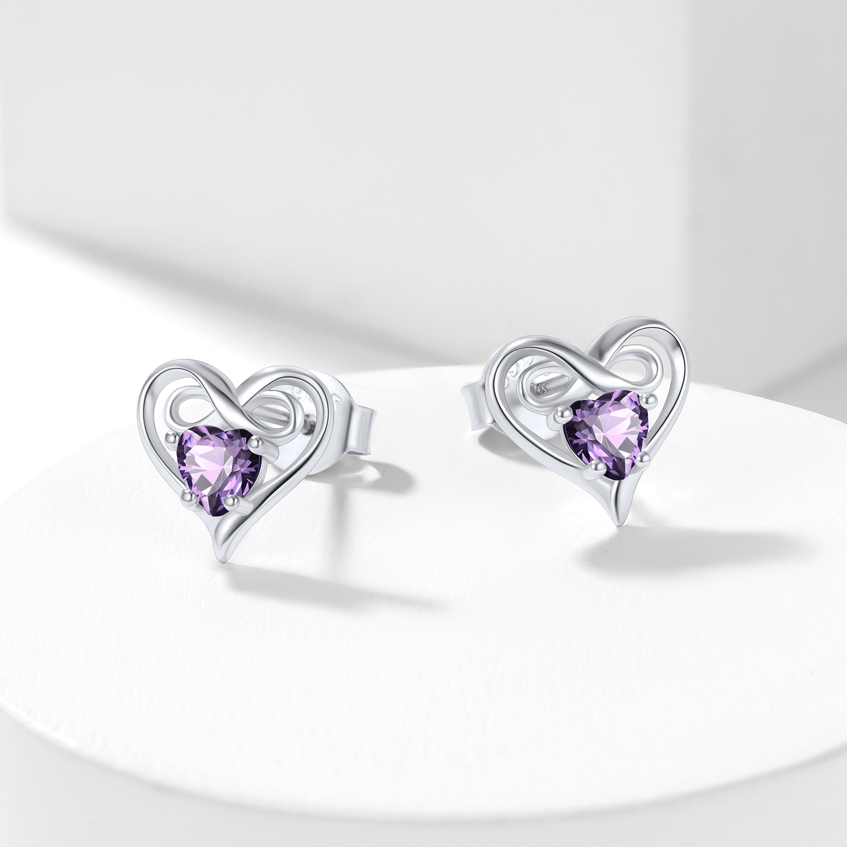 Infinity Heart Stud Earrings, Birthstone-01