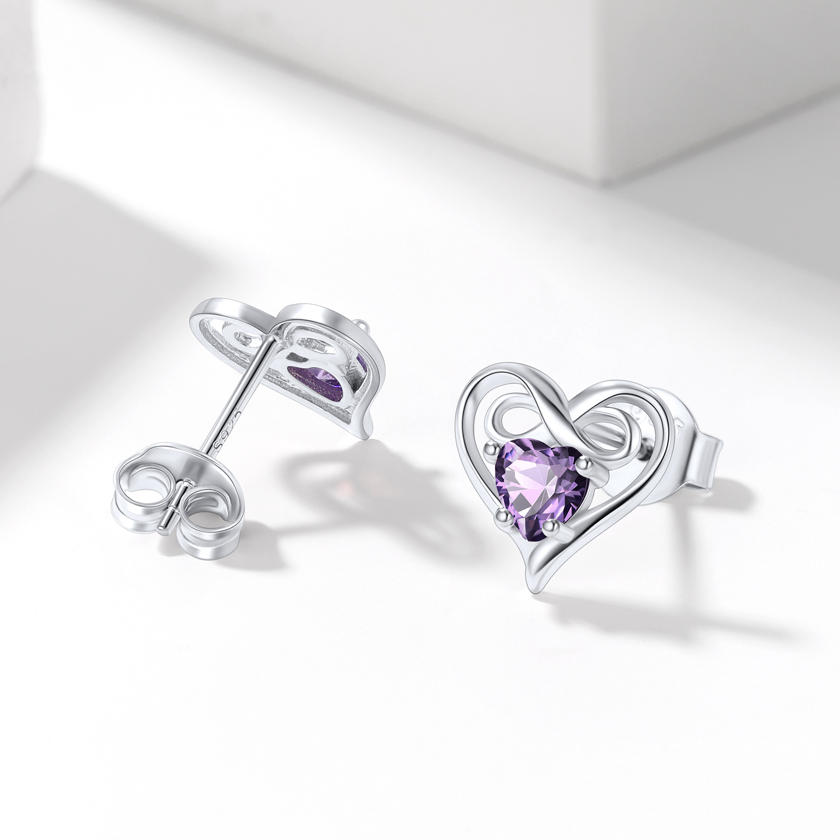 Infinity Heart Stud Earrings, Birthstone-02