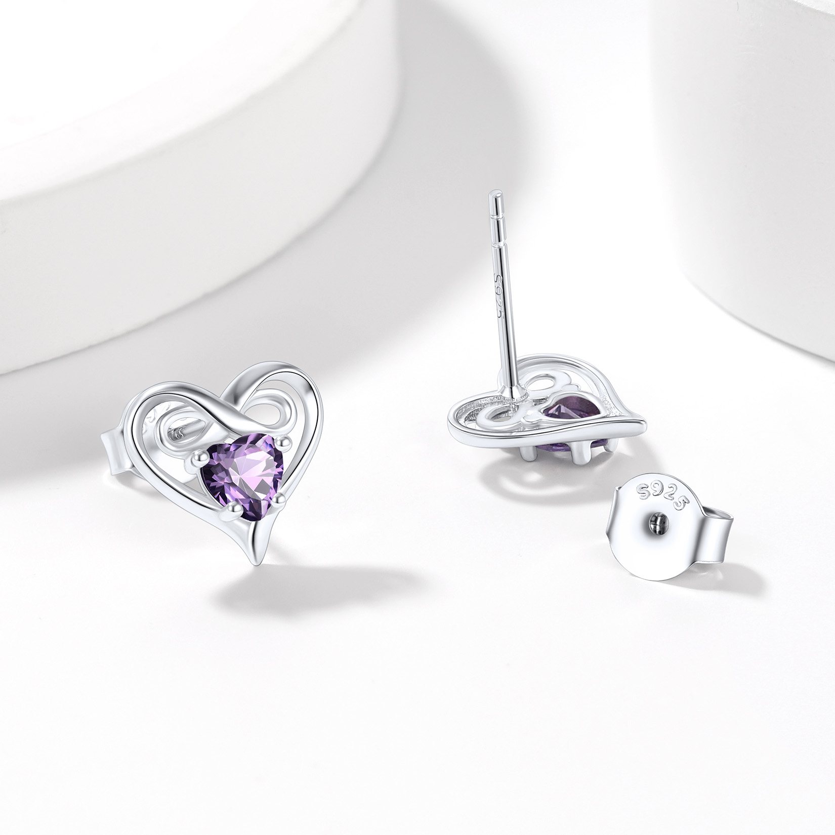 Infinity Heart Stud Earrings, Birthstone-03