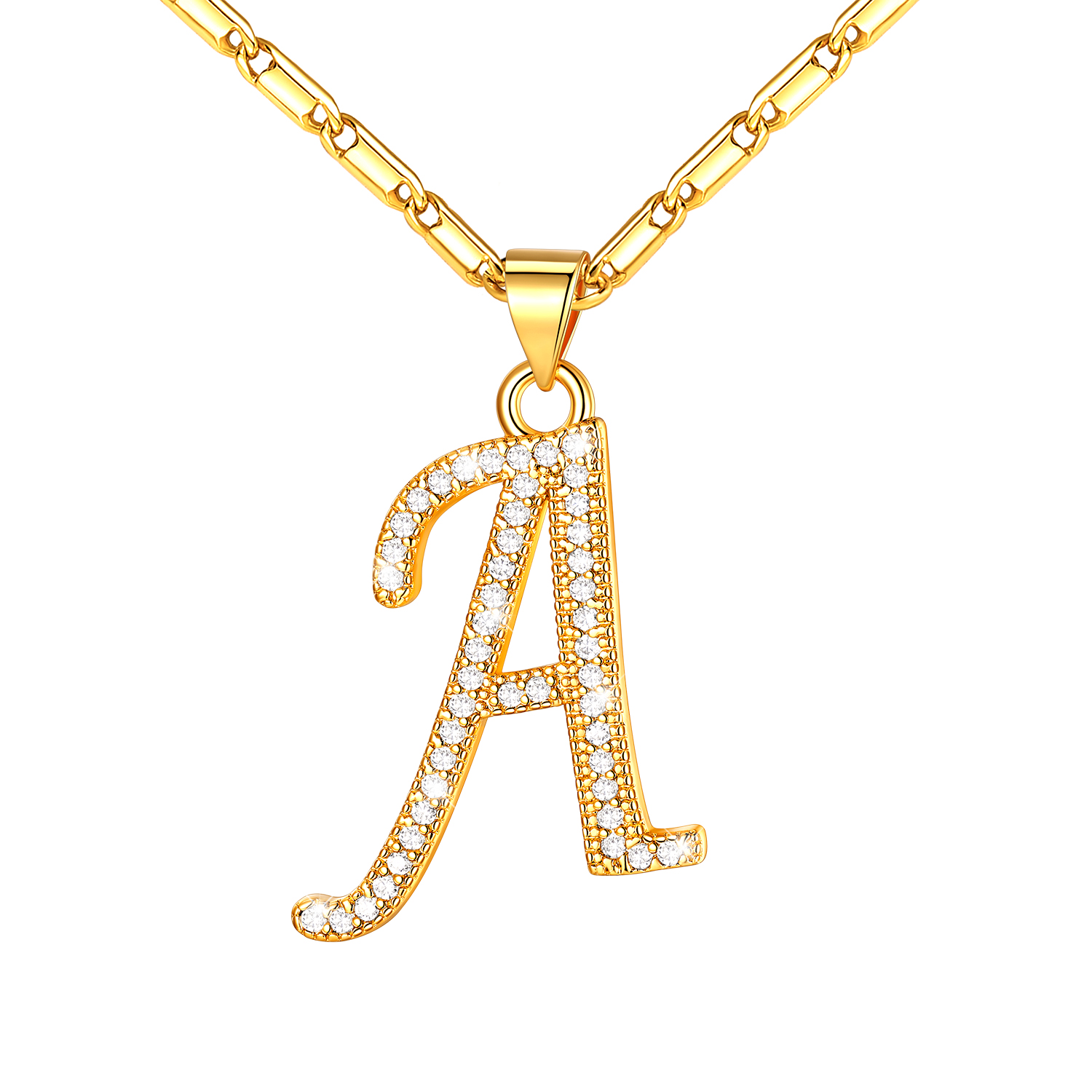 Initial Pendant Necklace with CZ in 14K Gold Plated - A
