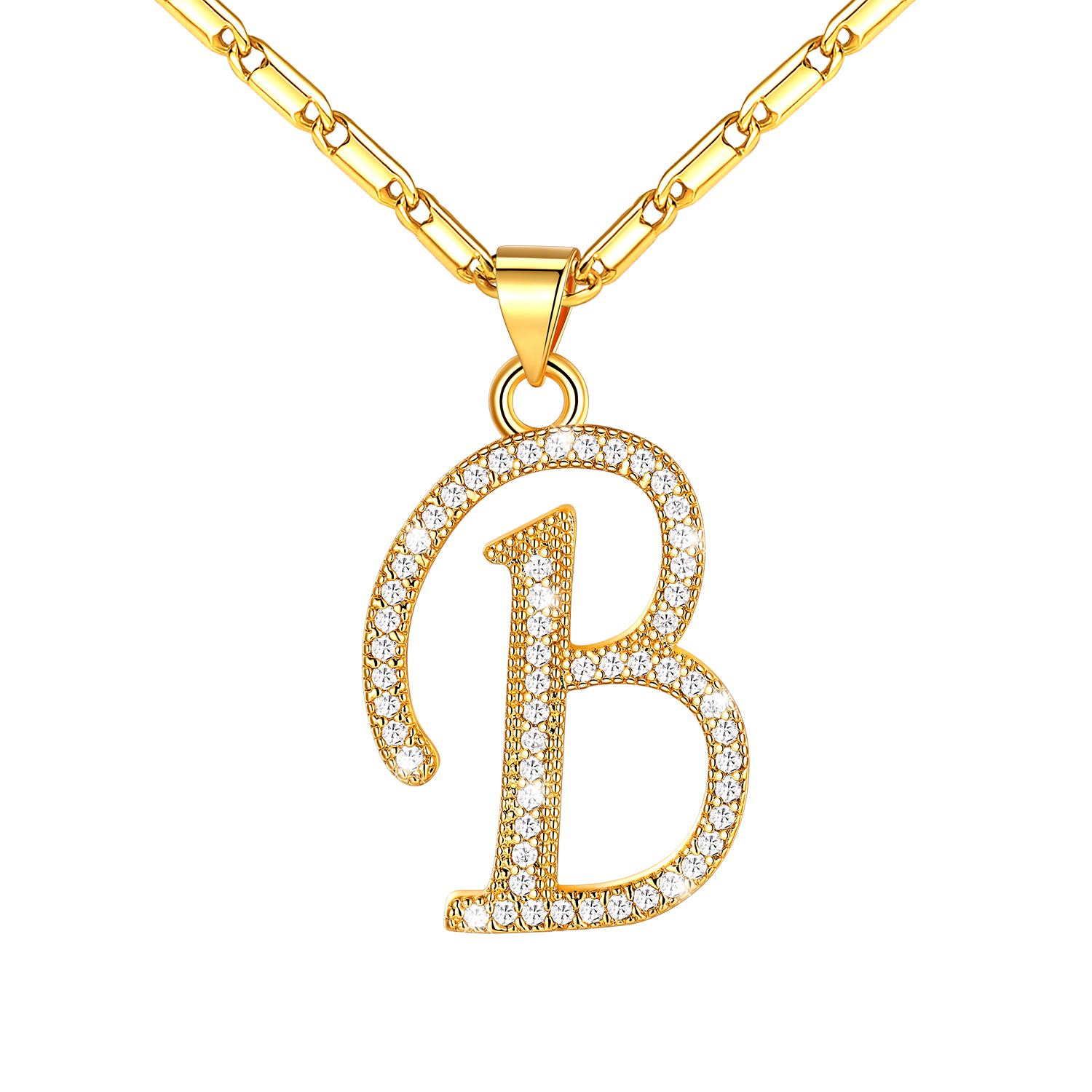 Initial Pendant Necklace with CZ in 14K Gold Plated - B