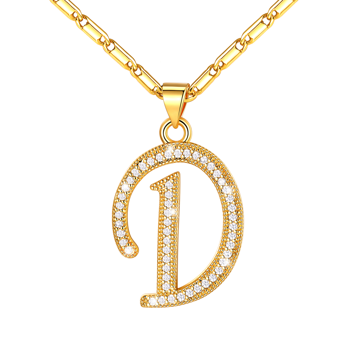 Initial Pendant Necklace with CZ in 14K Gold Plated - D