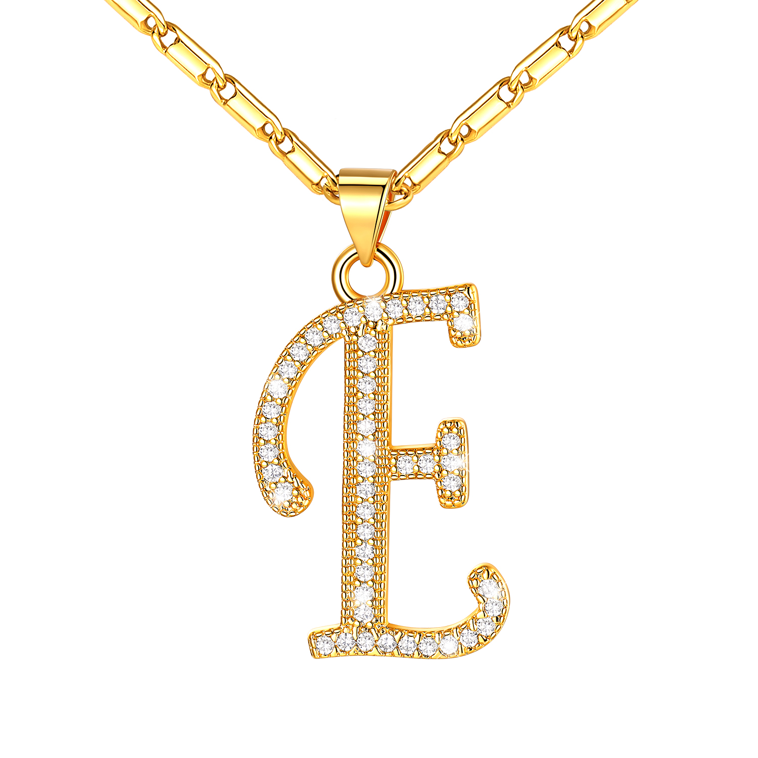 Initial Pendant Necklace with CZ in 14K Gold Plated - E