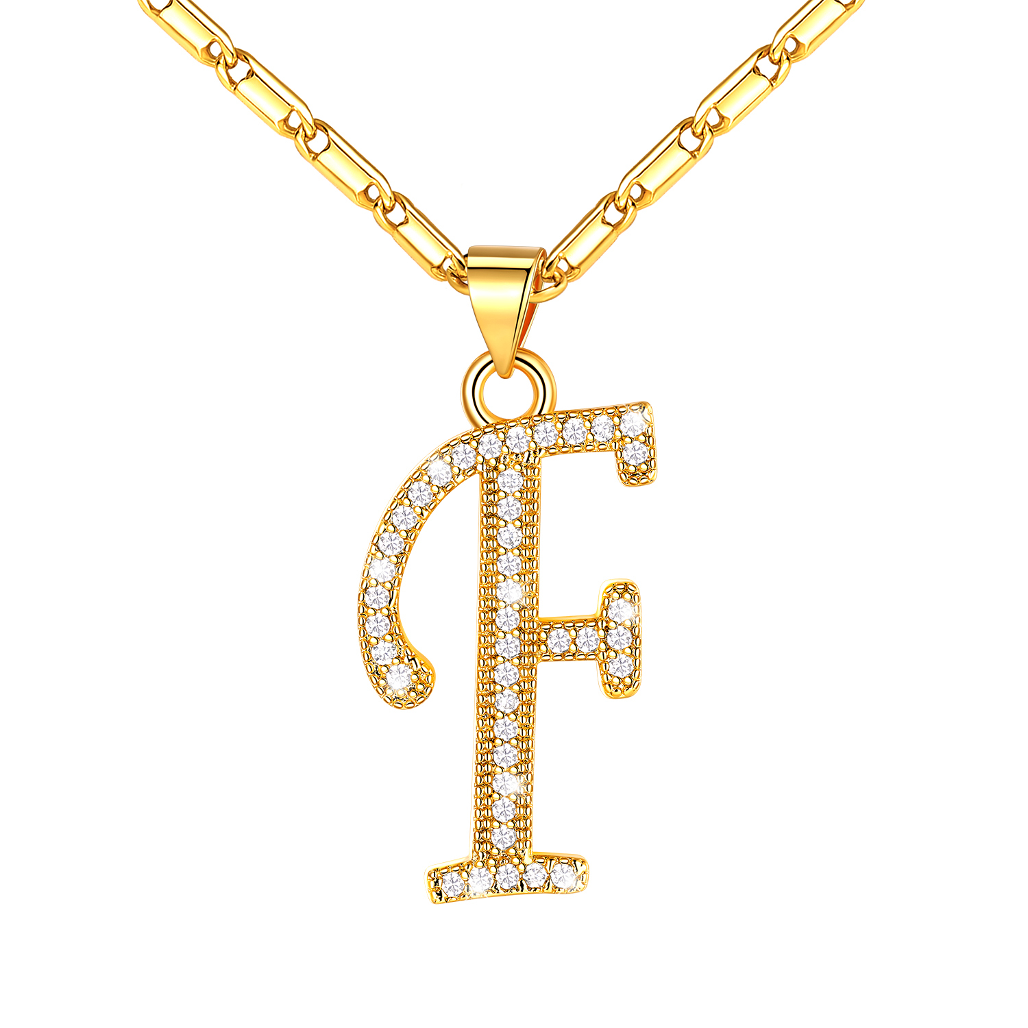 Initial Pendant Necklace with CZ in 14K Gold Plated - F