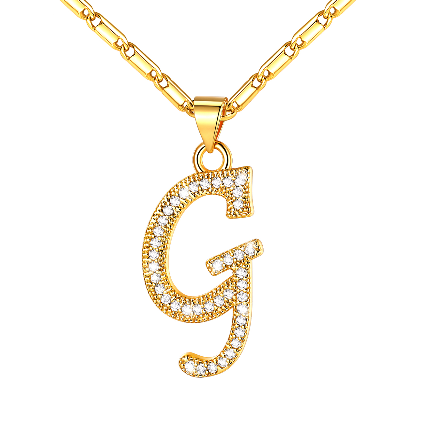 Initial Pendant Necklace with CZ in 14K Gold Plated - G