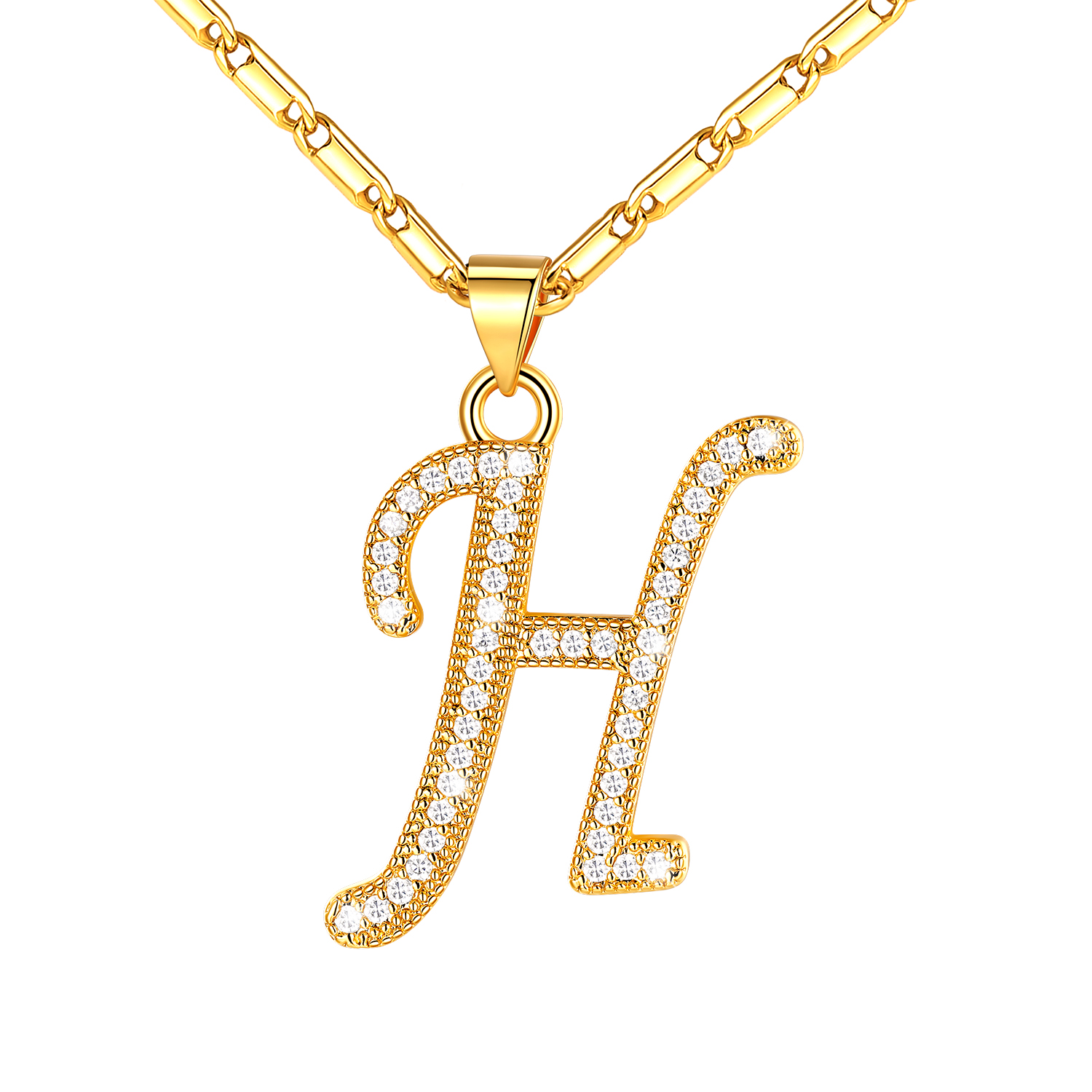 Initial Pendant Necklace with CZ in 14K Gold Plated - H