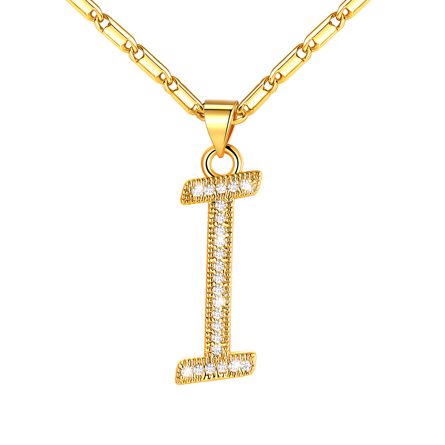 Initial Pendant Necklace with CZ in 14K Gold Plated - I