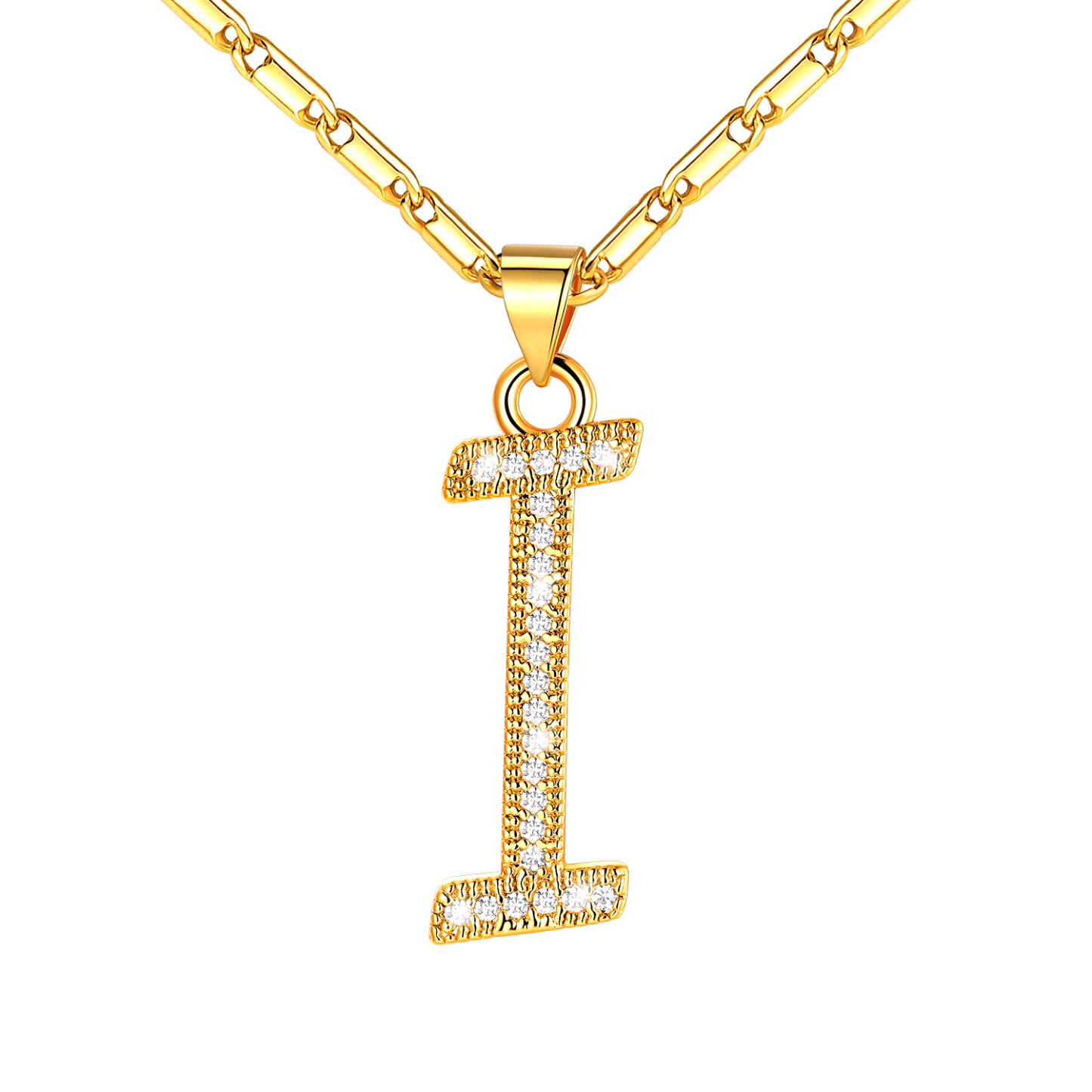 Initial Pendant Necklace with CZ in 14K Gold Plated - I