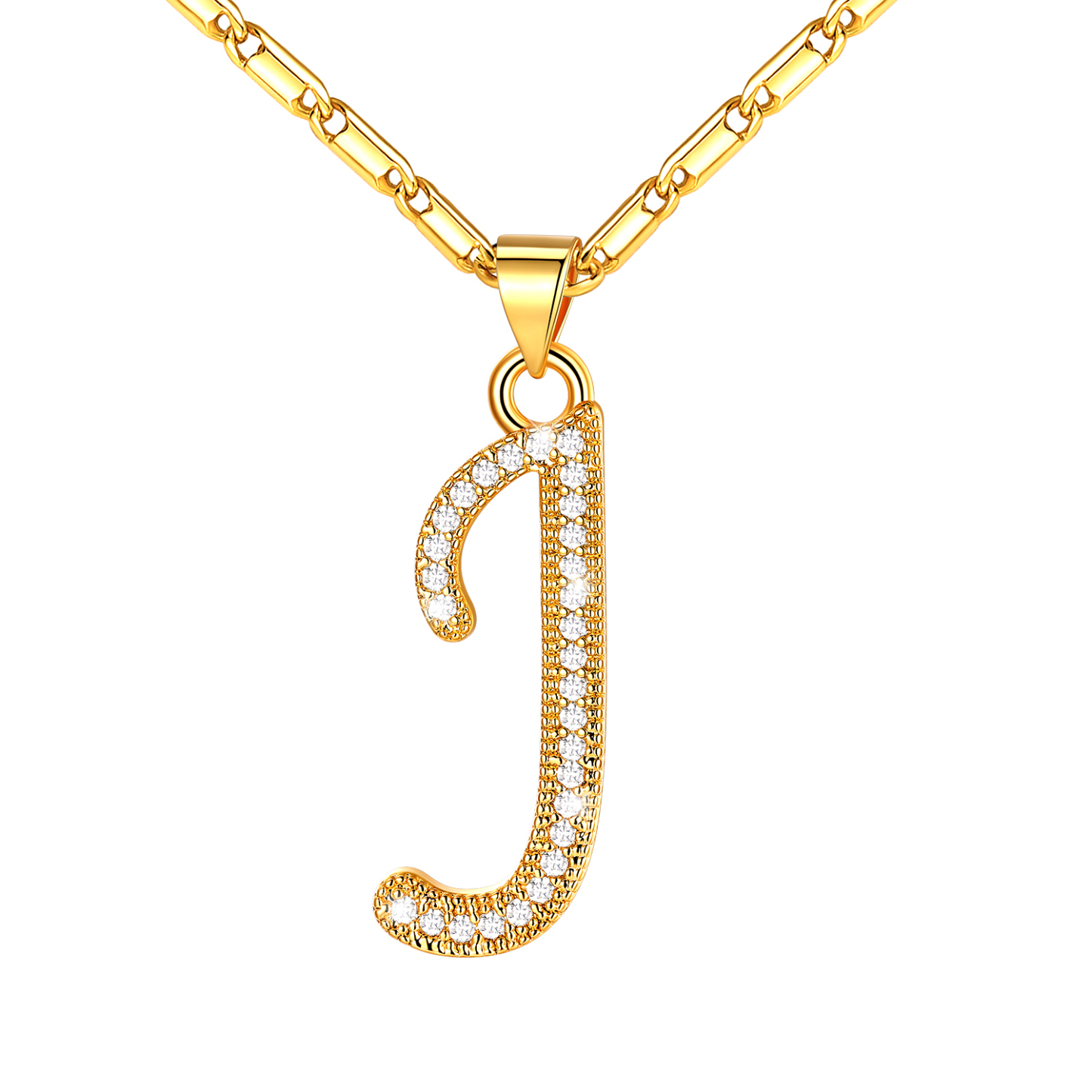 Initial Pendant Necklace with CZ in 14K Gold Plated - J