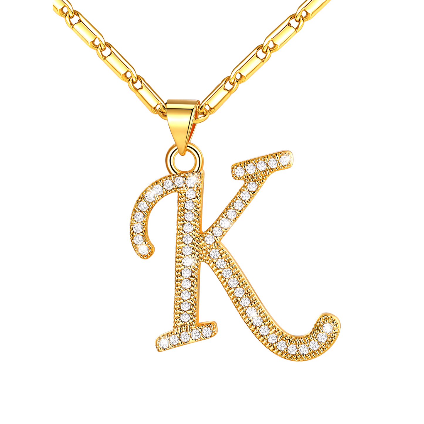 Initial Pendant Necklace with CZ in 14K Gold Plated - K