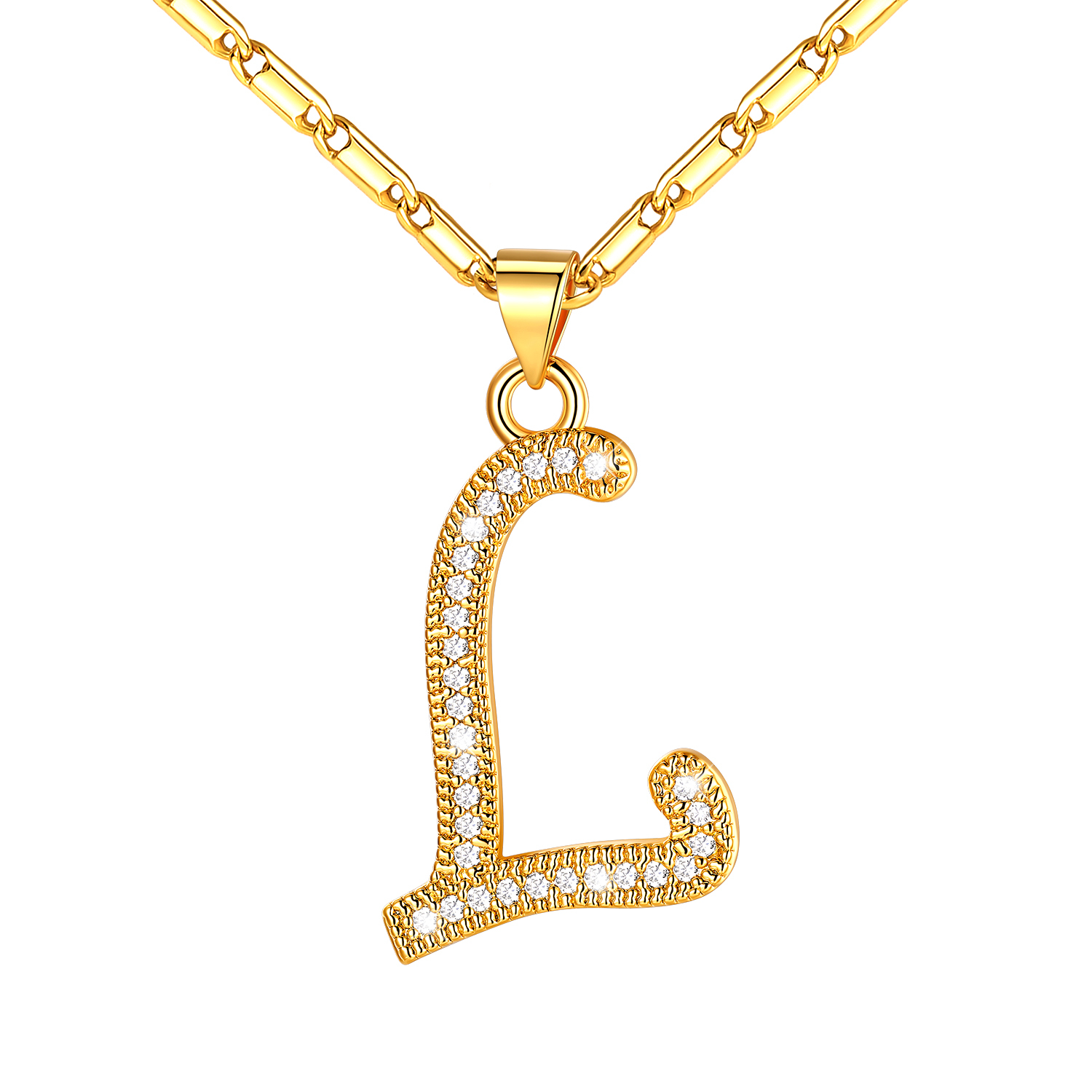 Initial Pendant Necklace with CZ in 14K Gold Plated - L