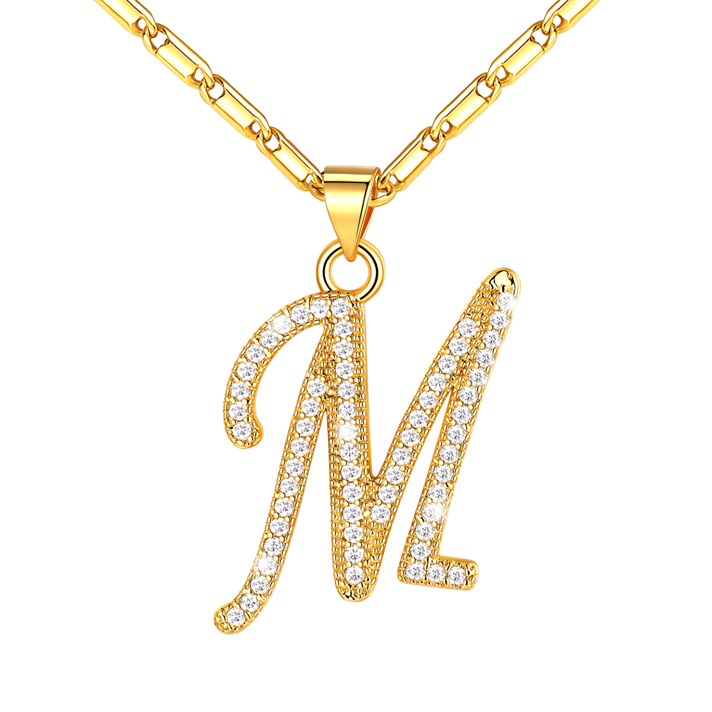 Initial Pendant Necklace with CZ in 14K Gold Plated - M