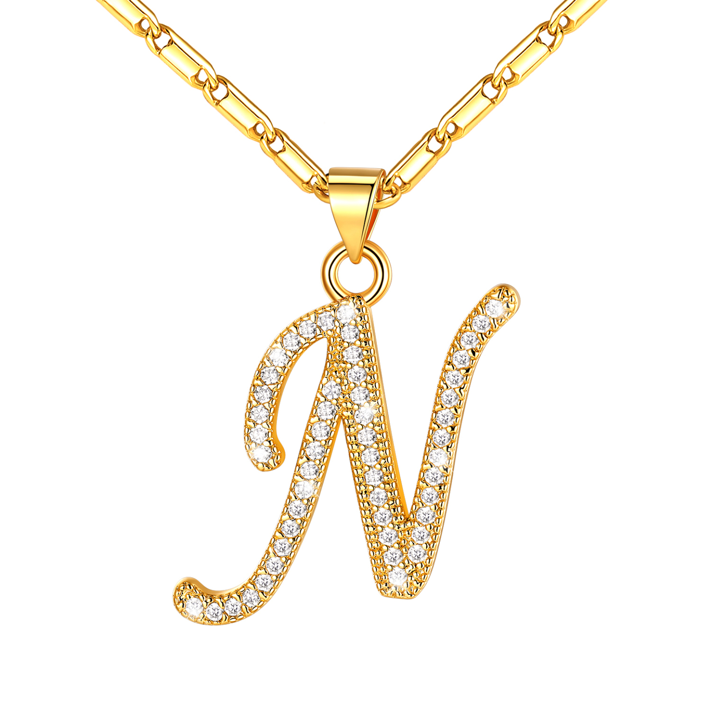 Initial Pendant Necklace with CZ in 14K Gold Plated - N