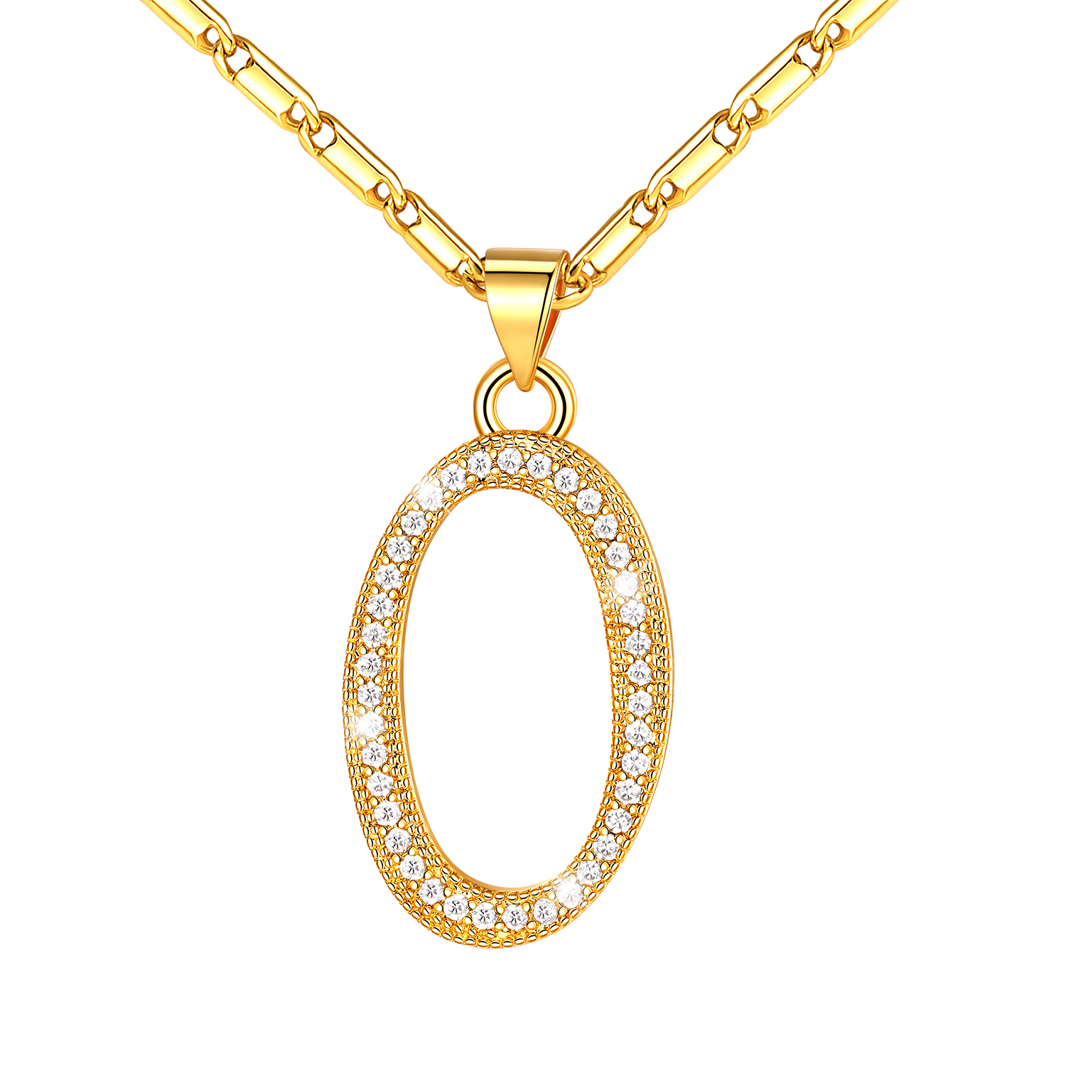 Initial Pendant Necklace with CZ in 14K Gold Plated - O