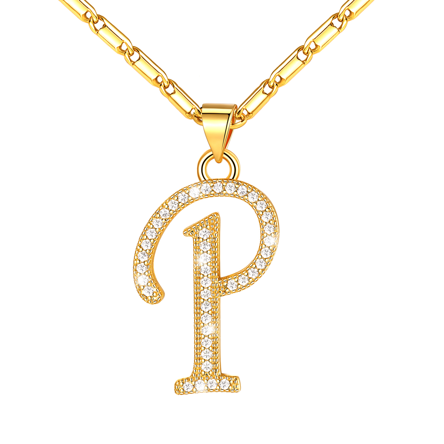 Initial Pendant Necklace with CZ in 14K Gold Plated - P