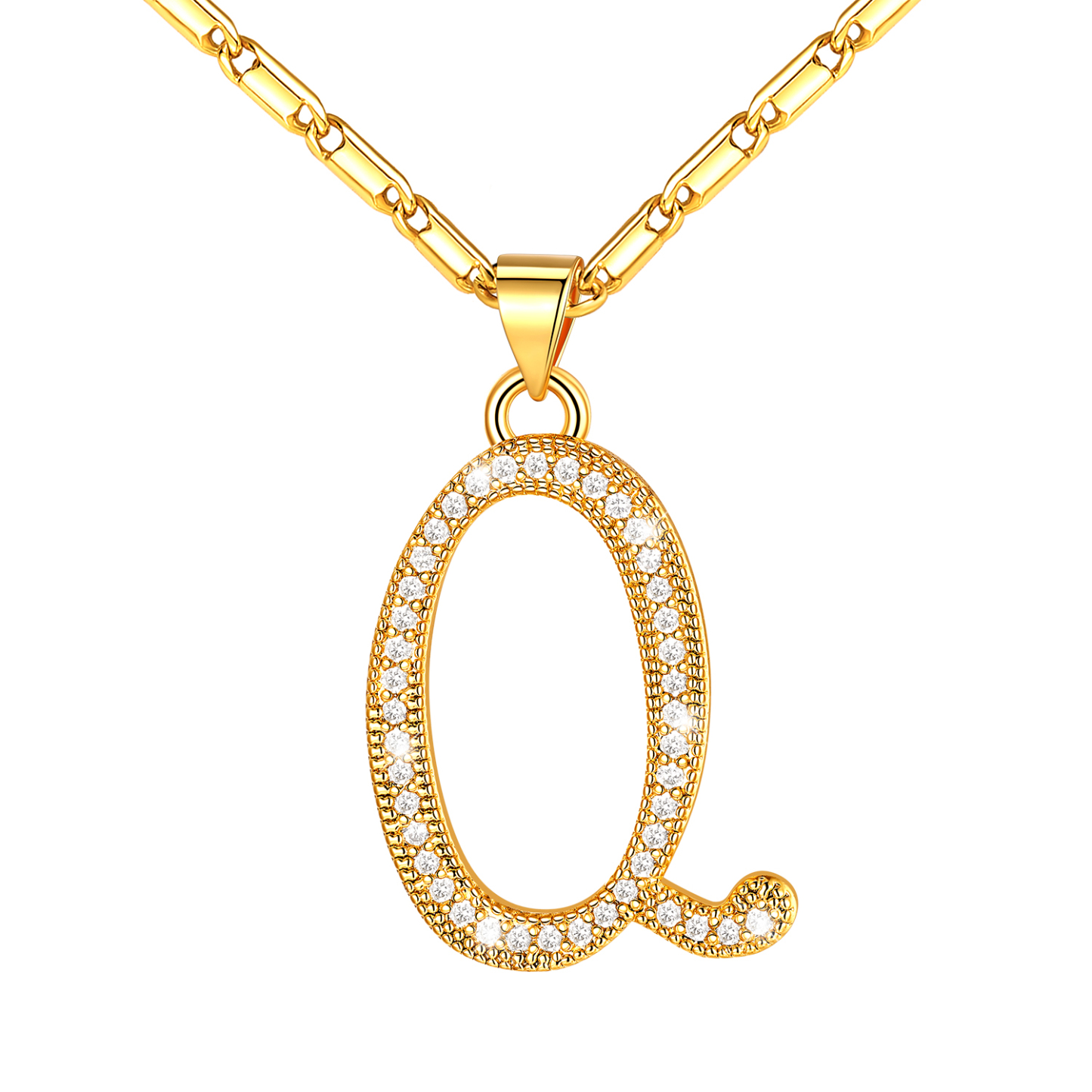 Initial Pendant Necklace with CZ in 14K Gold Plated - Q