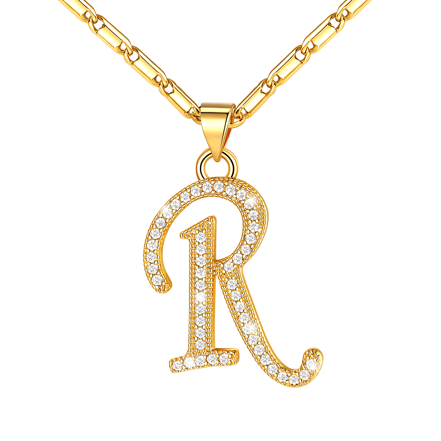 Initial Pendant Necklace with CZ in 14K Gold Plated - R