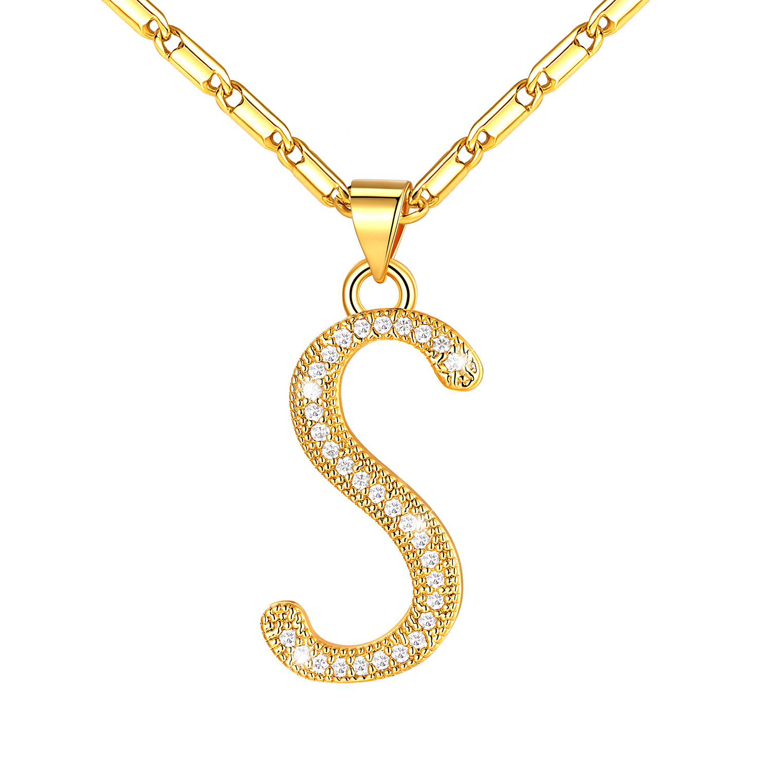 Initial Pendant Necklace with CZ in 14K Gold Plated - S