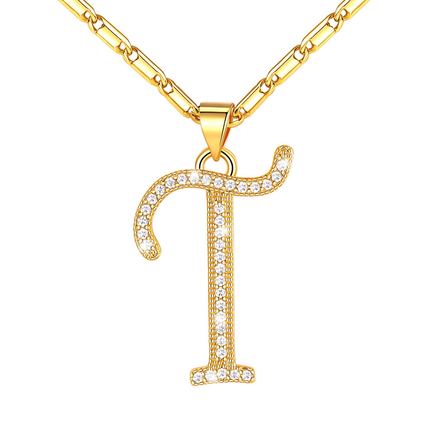 Initial Pendant Necklace with CZ in 14K Gold Plated - T
