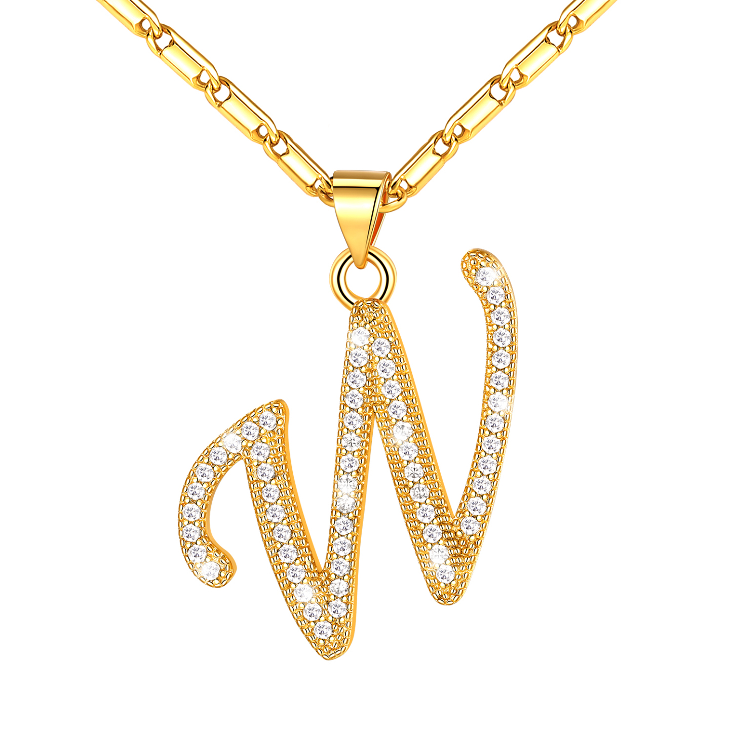 Initial Pendant Necklace with CZ in 14K Gold Plated - W