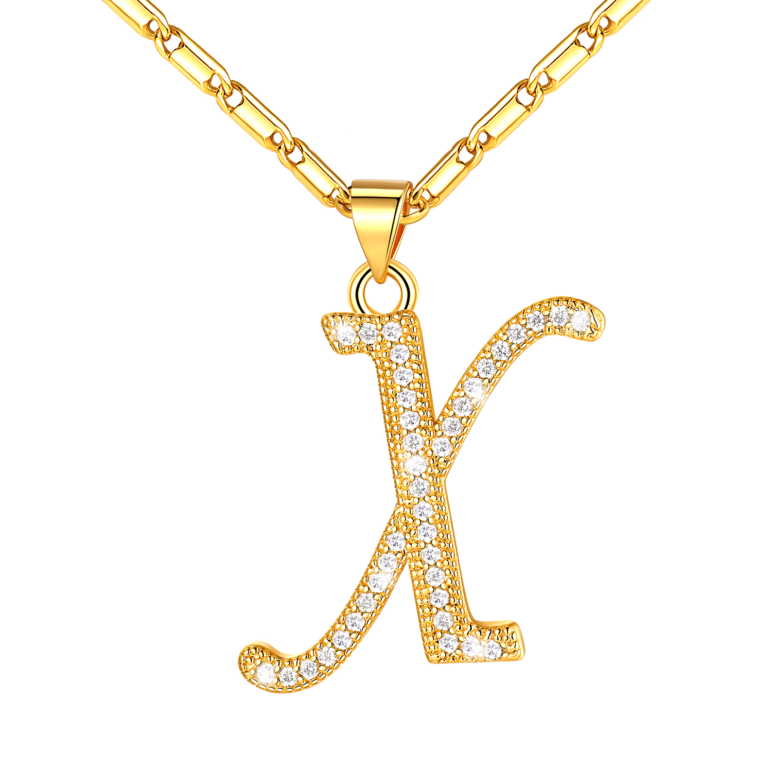 Initial Pendant Necklace with CZ in 14K Gold Plated - X