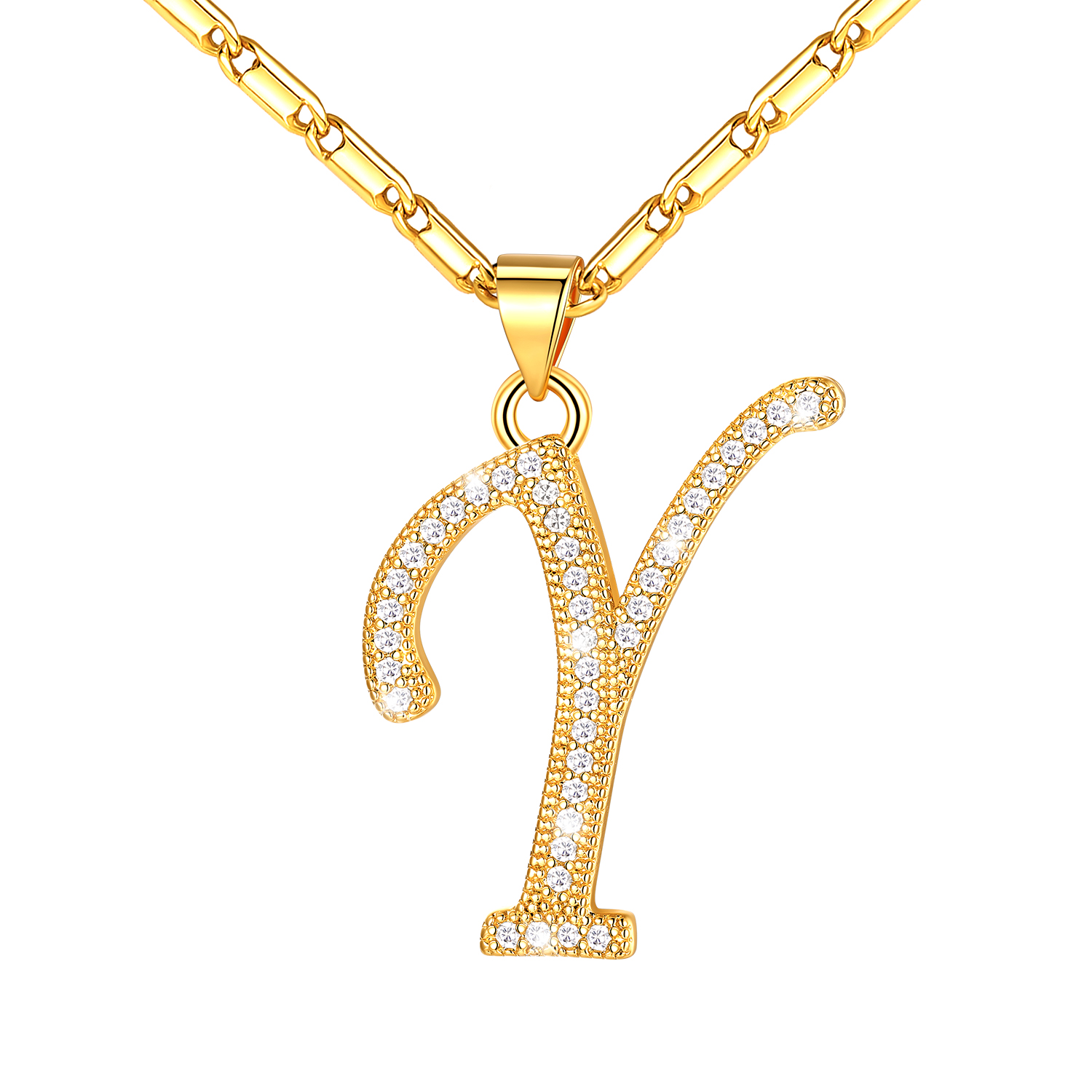 Initial Pendant Necklace with CZ in 14K Gold Plated - Y
