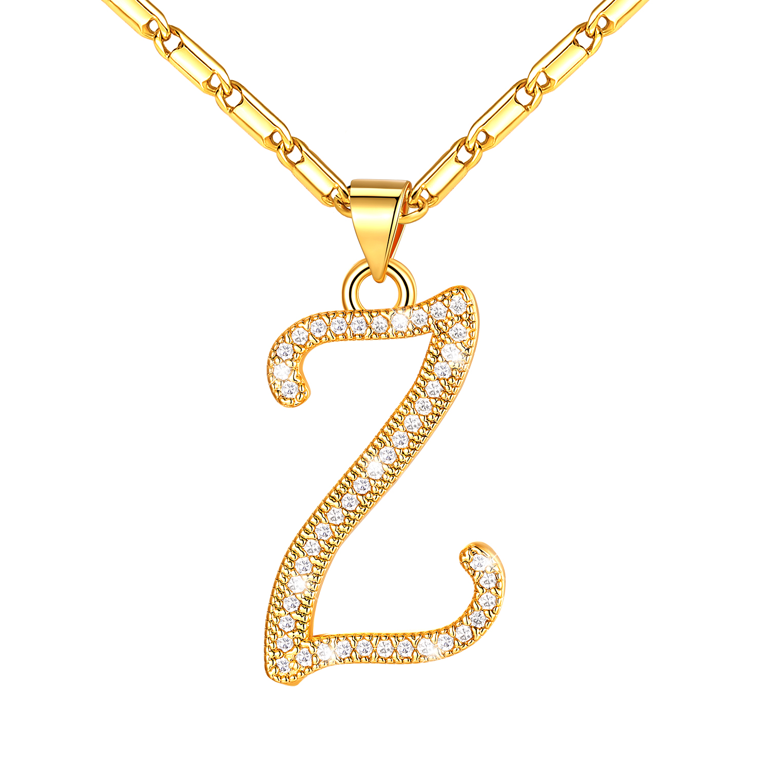 Initial Pendant Necklace with CZ in 14K Gold Plated - Z
