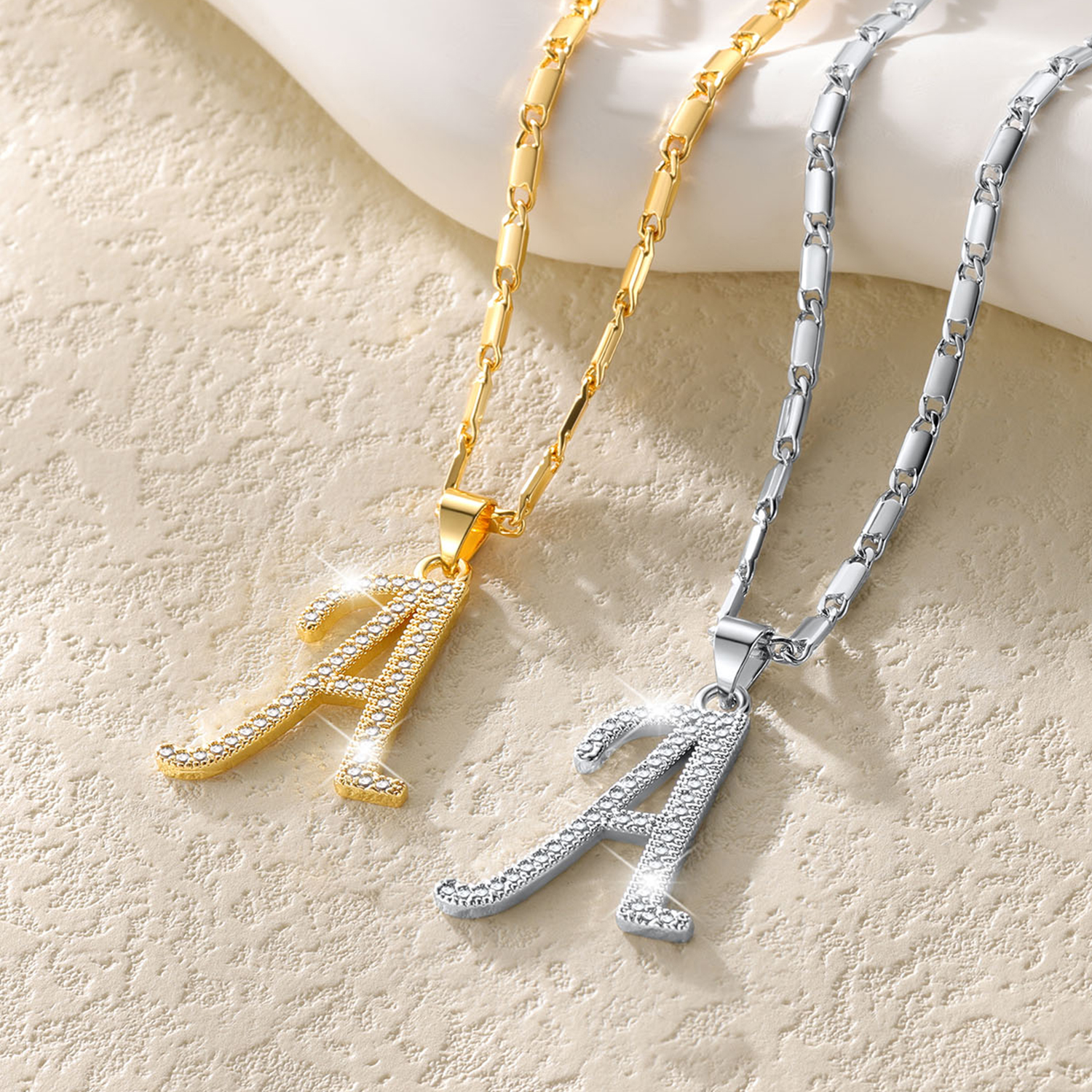 Initial Pendant Necklace with CZ in Different Colors