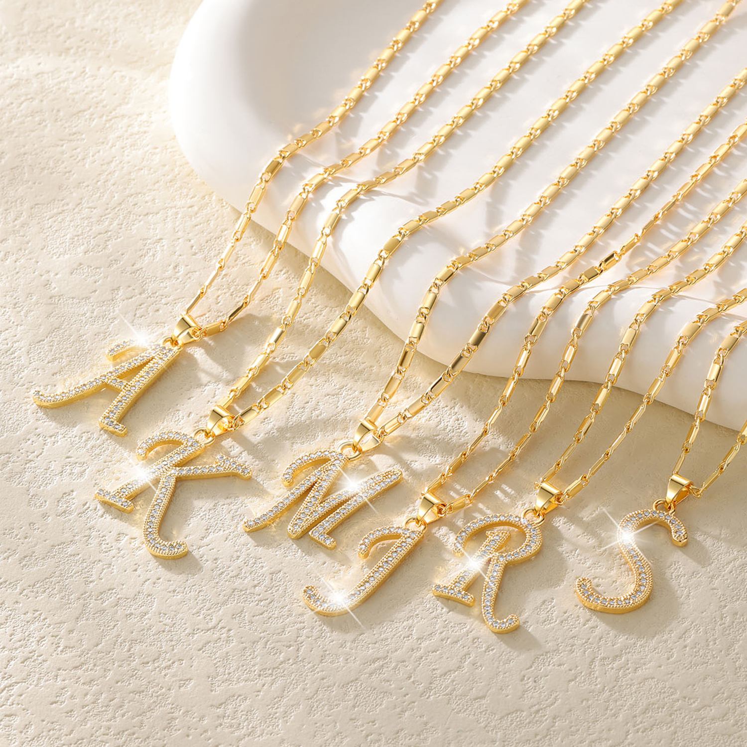 Initial Pendant Necklace with CZ in Different Letters, 14K Gold Plated