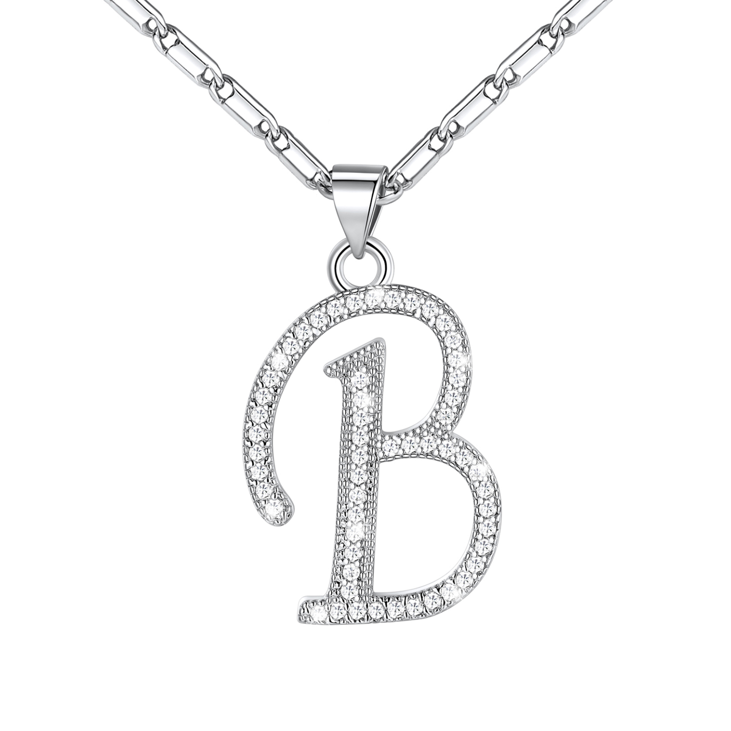 Initial Pendant Necklace with CZ in Platinum Plated - B